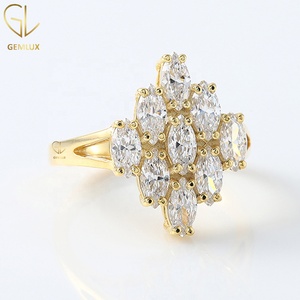 Marquise Cut Moissanite Diamond Cluster <b>Ring</b>, <b>Split</b> Shank <b>Ring</b>, Moissanite Diamond Engagement <b>Ring</b> For Women, 14K Gold - Product Image 3