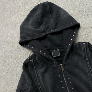 Men's Black Hooded Sweatshirt <b>Set</b> French Terry Street Style Autumn Wear 100% Cotton Full Zip Joggers - Product Image 4