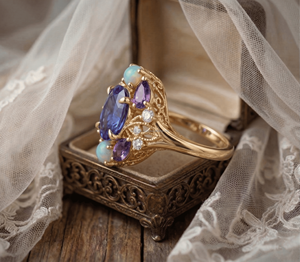 Anillos de Lujo Personalizados de Plata y Oro Sólido de 10K/14K con Tanzanita Cultivada en Laboratorio, Diamantes en Racimo y Piedra de Nacimiento para Compromiso y Aniversario - Product Image 1
