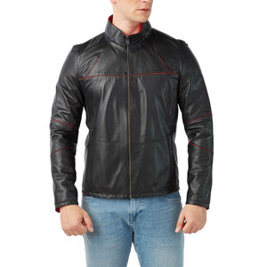 Blouson en cuir slim pour homme, modèle hiver 2026, le plus vendu, avec empiècements en toile respirante, logo frontal, style urbain, design personnalisé - Product Image 1