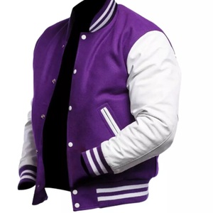 Blouson universitaire d'hiver personnalisé pour homme, col montant, manches en cuir, logo frontal, pour usage décontracté - Product Image 2