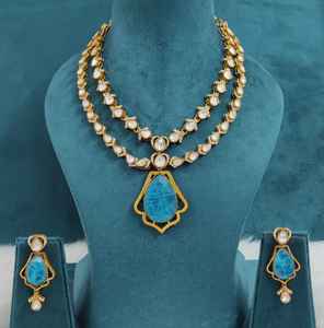 Conjunto de collar de doble capa de moissanita Polki de calidad premium, perfecto para bodas, ocasiones festivas y fiestas, ligero. - Product Image 4