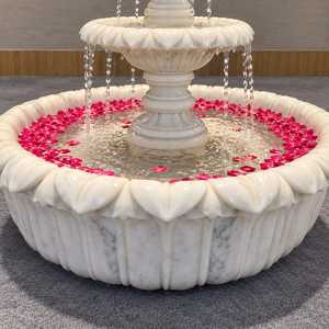 4.5 Feet Three Tier Marble <b>Fountain</b> Classical Garden <b>Water</b> Feature White Natural Stone Lotus Petal Design Outdoor <b>Indoor</b> Decor - Product Image 2