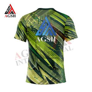 Camiseta Deportiva de Manga Corta para Hombre AGSH, Estampado por Sublimación, Patrón Geométrico Verde, Secado Rápido, Corte Ajustado, Cuello Redondo - Product Image 4