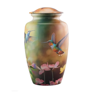 Custom Aluminum Cremation Urn Decorative <b>Memorial</b> Vessel Floral Bird Portrait <b>Keepsake</b> for Adult Burial Display - Product Image 4