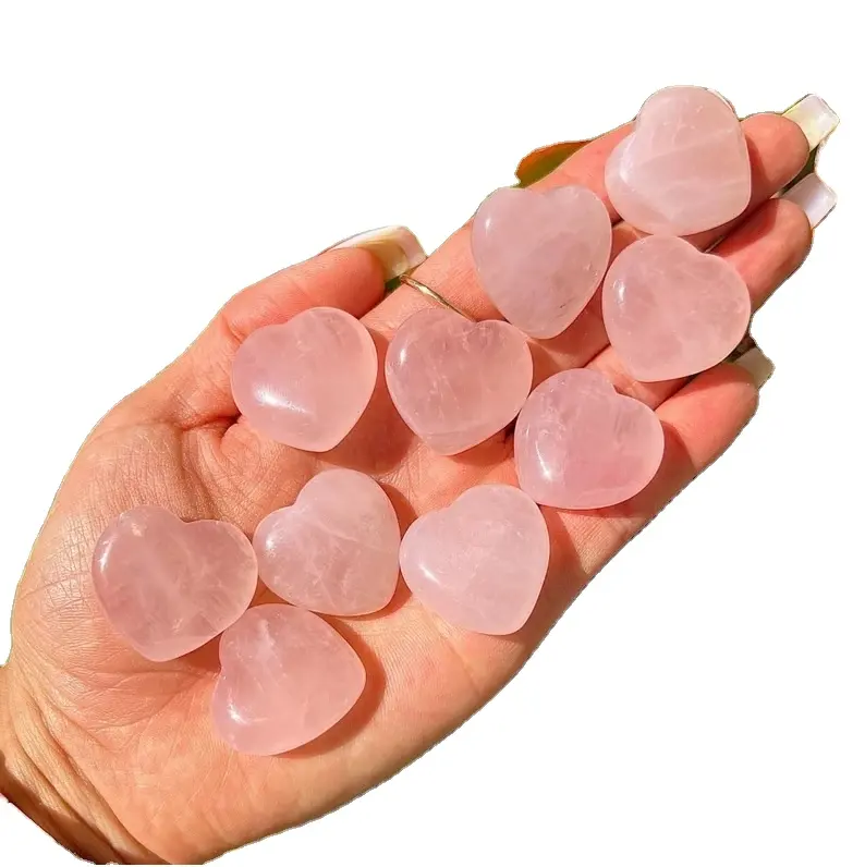 Piedra Natural de cuarzo rosa con forma de corazón para decoración del hogar, piedra curativa de cuarzo rosa semipreciosa