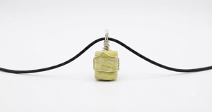 Wholesale Handmade Serpentine Silver Wire Wrapped <b>Light</b> Green Gemstone Rectangular Crystal Pendant with Black Cord - Product Image 4