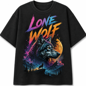 เสื้อยืดสีดำพิมพ์ลายหมาป่าเดียวดายสำหรับผู้ชาย แขนสั้น คอกลม ทรงปกติ สวมใส่สบาย ผ้าฝ้ายเจอร์ซีย์ 100% ระบายอากาศได้ดี - Product Image 1