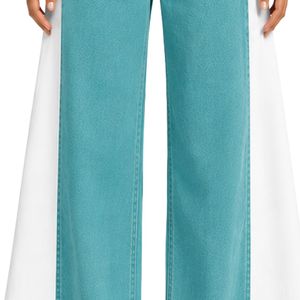 Turquoise Blue <b>Women</b> Wide Leg Jeans High Waist Loose Fit Denim Pants Casual Streetwear Fashion <b>Trousers</b> Trendy Baggy Style - Product Image 4