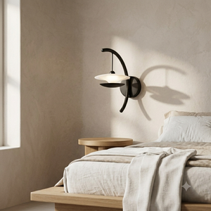 Modern Wall Lamp Iron Curved Arm White Drum Shade E27 <b>LED</b> 3000K Warm <b>Light</b> Dimmable Indoor Living Room Fixture - Product Image 3