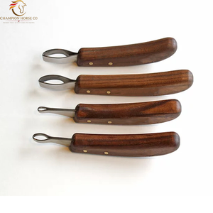 Ensemble de couteaux de fermeur en acier inoxydable à double tranchant, manche en bois, droit et gauche, avec aiguiseur, outil de coupe de sabots pour chevaux et chèvres - Product Image 2