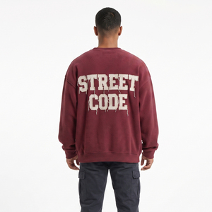Sudadera Oversize de Cuello Redondo para Hombre con Bordado Desgastado, Forro Polar de Poliéster, Estilo Urbano de Invierno, Ajuste Holgado - Product Image 2