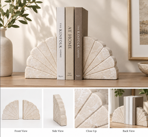Sujetalibros Decorativos de Concha de Mármol Natural, Juego de Soportes para Libros para Estantería, Oficina, Sala de Estar, Mesa, Organizador de Decoración del Hogar, Par - Product Image 3