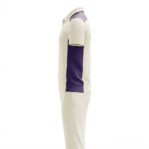 Tenue d'équipe de cricket personnalisée : Polo crème et violet, pantalon de jogging respirant, durable, écologique, léger en polyester, vêtements de sport - Product Image 3
