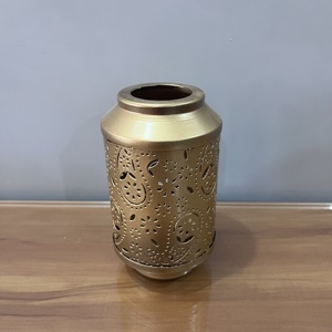 Gold Metal Candle Holder Floral Cut Design <b>Tealight</b> <b>Lantern</b> Decorative Tabletop Home Decor - Product Image 3