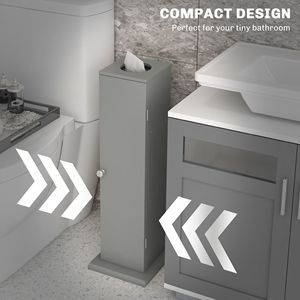 Piccolo mobile angolare da bagno grigio con porte e ripiani per la conservazione di carta igienica e Shampoo - Product Image 4