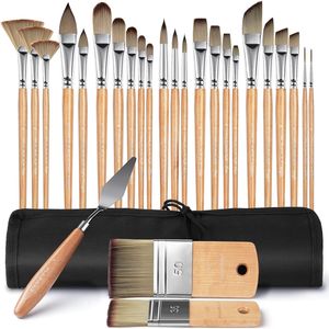 Set Professionale di 26 Pennelli per Pittura Acrilica, Gamma Completa di Misure, Manico Corto, Punta Larga e Piatta - Preferito dagli Artisti, Versione Migliorata da 26 Pezzi - Product Image 1
