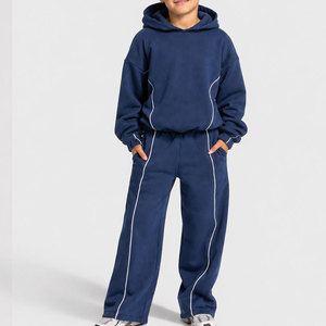 Boys <b>Navy</b> Blue Hooded Tracksuit Full Sleeve Solid Color Casual Jogging <b>Set</b> With Side Pockets Autumn Kids Wear - Product Image 5