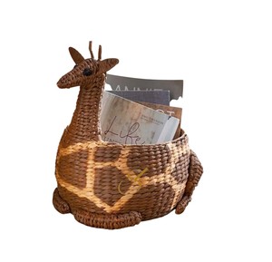 Boho Giraffe Water Hyacinth Toy <b>Basket</b> Woven Decorative Storage <b>Hamper</b> Open Top Kids Playroom Organizer - Product Image 1