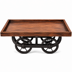 Bandeja de Servir de Madera Estilo Industrial con Ruedas de Hierro |   Plato Decorativo Rústico para Centro de Mesa, Decoración del Hogar - Product Image 1