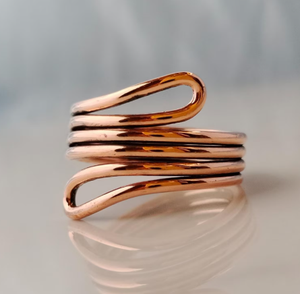 Bague en cuivre pur massif, vintage, forgée à la main, double couche, à extrémité martelée, à surface ouverte, avec bordure en cuivre massif - Product Image 6