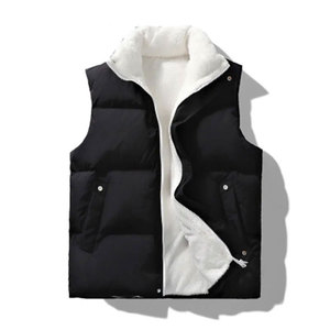 New Winter Men's Woolen Vest Warm Sleeveless Jacket Casual Solid <b>Thick</b> Fashion O-Neck Zipper Vest Outwear Waterproof Reversible - Product Image 3