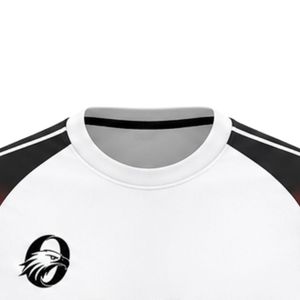 เสื้อฟุตบอลชายสีขาวดำแบบซับลิเมชั่นสั่งทำพิเศษ แขนสั้น พิมพ์ลายดิจิทัล ชุดกีฬามืออาชีพ น้ำหนักเบา - Product Image 3