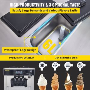 2200W macchina Per gelato in argento commerciale 5.3/7,4 galloni all'ora Soft Serve Display a LED Auto Clean 3 gusti Per ristoranti Snack - Product Image 3