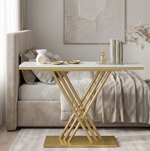 Luxury X Shaped Console <b>Table</b> Gold Metal Frame Faux Marble Entryway <b>Table</b> Modern Hallway Corridor <b>Sofa</b> Side Decorative Display - Product Image 3