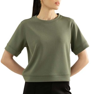 Fabricant pakistanais, dernières tendances en matière de t-shirts courts pour femmes, été, écologiques, séchage rapide, respirants, en polyester/coton. - Product Image 1