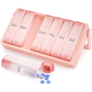 Grande Organizzatore Settimanale per Pillole da Viaggio, Contenitore per Vitamine con Maniglia Girevole, Portapillole AM PM Due Volte al Giorno - Product Image 1