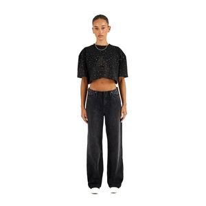 Most Popular Style Women's Sexy Crop <b>Top</b> T-Shirt Casual Summer Eco-Friendly Breathable 100% Cotton <b>Rhinestone</b> Printed Short - Product Image 3