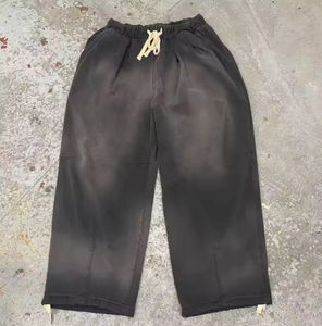 Pantalones de chándal para hombre de algodón grueso con lavado ácido, estilo jogger de felpa francesa, holgados de pierna ancha, vintage, efecto desgastado por el sol, estilo streetwear - Product Image 4