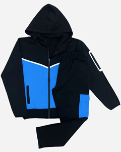 Ensemble de survêtement à capuche pour garçons, rouge et noir, avec blocs de couleur, manches longues, fermeture éclair, style sportif décontracté, pantalon de jogging d'automne avec poches latérales - Product Image 2