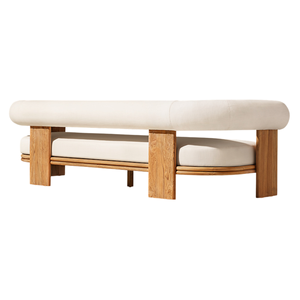 Modern Solid Teak Wood <b>Outdoor</b> <b>Sofa</b> Luxury Cylindrical Backrest Upholstered Patio Couch Contemporary Resort Lounge Furniture - Product Image 3