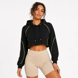 Wholesale Customized High Quality 100% Cotton Fashionable Breathable Sports <b>Workout</b> Woman Crop Top <b>Hoodies</b> OEM Serviced - Product Image 2