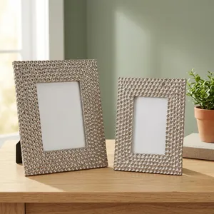 Rectangular Agate Quartz Photo <b>Frame</b> with Textured Beaded Design Tarnish Resistant Tabletop Display for Home Office Decor - Product Image 3
