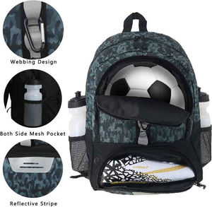 Camo Sports Bag with Ball Carrier High Capacity Basketball <b>Backpack</b> Featuring Reflective Strips and Mesh Pockets - Product Image 1