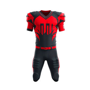 Uniforme de football américain rouge et noir, col en V, manches courtes, maillot sublimé avec numéro et nom, vêtements ajustés pour hommes - Product Image 6