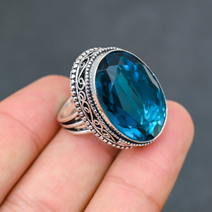 Magnifique bague tendance en topaze bleue de Londres, en argent sterling 925 massif, bijoux faits à la main, vente en gros directe d'usine - Product Image 2