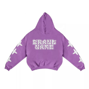 Sudadera con Capucha Extra Grande para Hombre, Negra, de Algodón, con Estampado de Estrellas en las Mangas y Logotipo en la Espalda, Estilo Casual de Otoño - Product Image 3