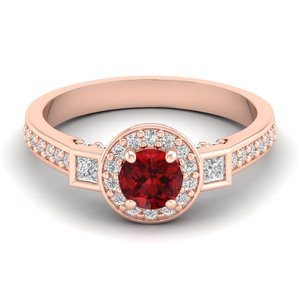REYES Personalized 0.5 Carat Round Cut <b>Garnet</b> Gemstone Fine Jewelry for Women 925 Sterling <b>Silver</b> Moissanite Halo <b>Rings</b> - Product Image 1