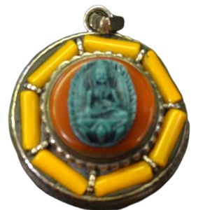 Colgante de turquesa con temática religiosa, de aleación de cobre bañado en plata, budista tibetano - Product Image 5