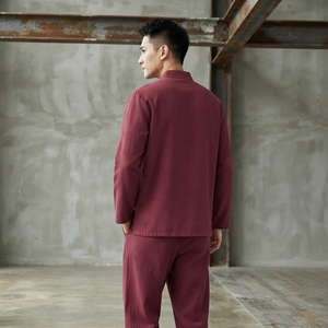 TESSUTO Conjunto de Chaqueta de Poliéster y Algodón para Artes Marciales, Color Beige Caqui, con Ribete Marrón, Traje Tang, Botones Tipo Rana y Cuello Mandarín - Product Image 2