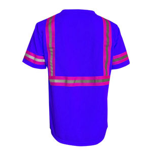 เสื้อยืดทำงานแบบสะท้อนแสง มองเห็นได้ชัดเจน กันน้ำ ระบายอากาศได้ดี สำหรับทุกเพศ สีม่วง ผ้าฝ้าย แขนสั้น ชุดป้องกันเพื่อความปลอดภัย - Product Image 2