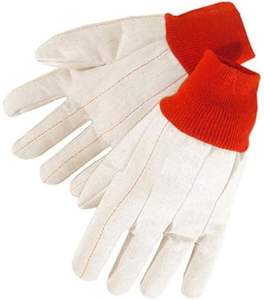 Gants de travail en toile robuste résistants à la chaleur (beige) avec pouce droit et poignet en tricot blanc - Product Image 4