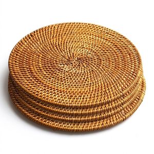 Sous-verres ronds en rotin naturel tressé, fabrication artisanale de luxe, décoration de table de mariage, couleurs et tailles personnalisées - Product Image 1