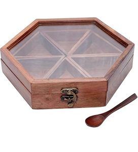 Handcrafted Eco-Friendly Brown Natural Square Wooden Spice Nut <b>Grinder</b> Dishwasher Safe Glass Lid 16 Containers Kitchen <b>Herb</b> - Product Image 4