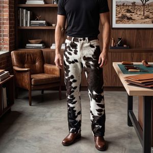 Pantalon en cuir de vachette pour homme |   Pantalon en cuir de vache véritable à poils |   Pantalon de mode Western Ranch Cowboy |   Cuir de qualité supérieure fait main - Product Image 5