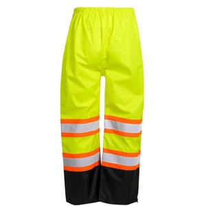 High Visibility Yellow <b>Work</b> <b>Pants</b> With Reflective Stripes And Zippered Bottoms For Safety Wear - Product Image 2